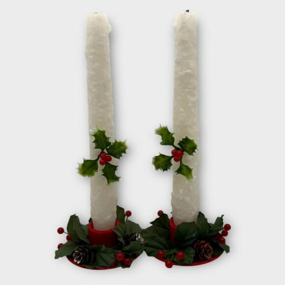 Vintage Hallmark Holly Candle Holders and Candles - Picture 1 of 5